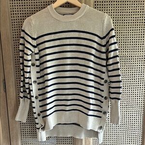 Tuckernuck Bar Harbor Striped Button-Side Sweater XS tan/navy